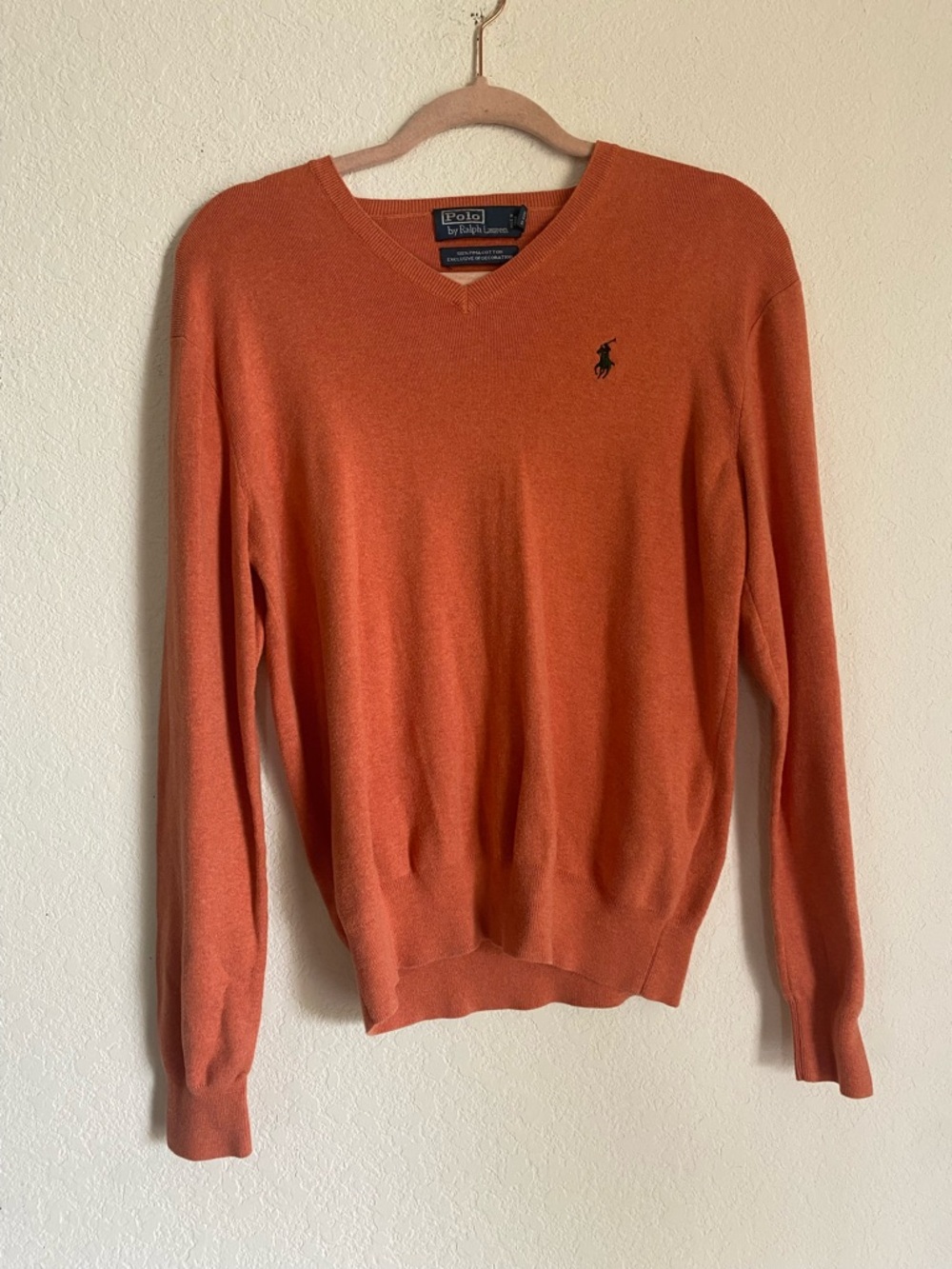 Polo Ralph Lauren Burnt Orange V-neck Sweater Size S Old Money Chic Classic - Picture 2 of 6